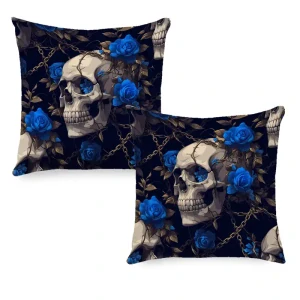 Povlaky na polštáře Skull Blue Rose