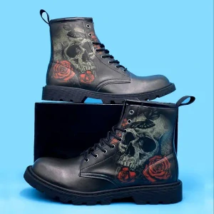 Boty Black Skull Rose
