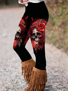 Legíny Skull Red Rose