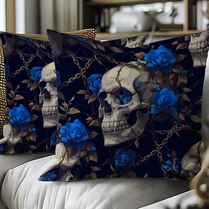 Povlaky na polštáře Skull Blue Rose