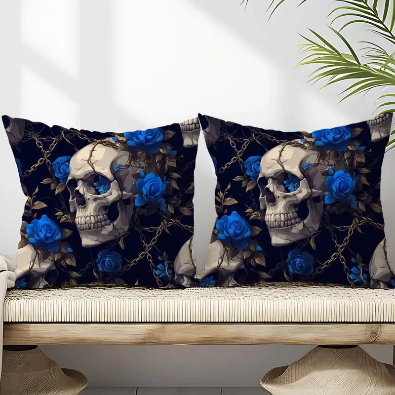 Povlaky na polštáře Skull Blue Rose