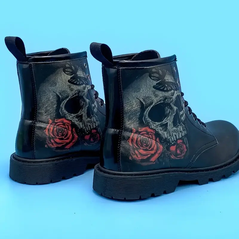 Boty Black Skull Rose
